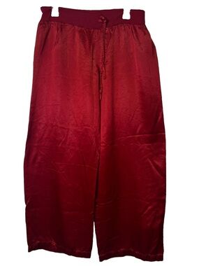 PJ Harlow Jolie Lounge Pants L Maroon Satin Wide Leg Drawstring Pajamas